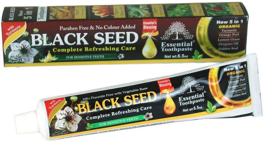 Organic Black Seed Essential Toothpaste 5 in 1 100% Fluoride Free & Vegetable Base for Seneitive Teeth.