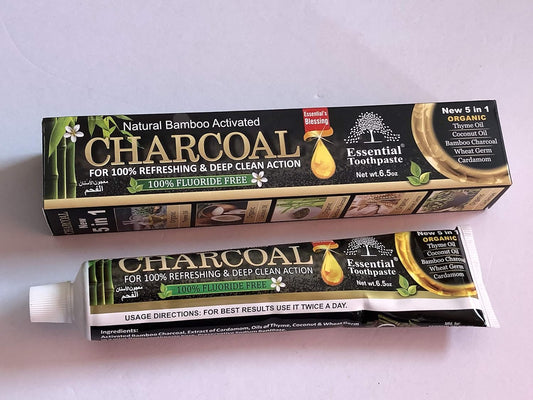 Natural Bamboo Activated Charcoal Essential Toothpaste (100% Fluoride Free) (1 Tube)